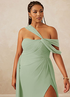 Christian Siriano Bridal for Azazie 1014 Robes de demoiselle d'honneur Robe Trapèze en Mousseline de soie Épaule décolletée Vert Sauge image7