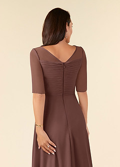 Azazie Naomi Mother of the Bride Dresses Espresso A-Line Boatneck Pleated Chiffon Dress image6