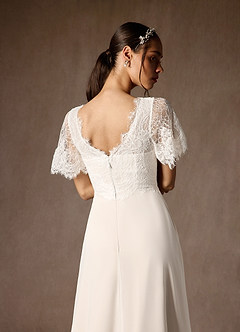 Azazie Veradis Robes de mariée Robe Trapèze en Mousseline de soie Col V dentelle Diamant Blanc Champagne image7
