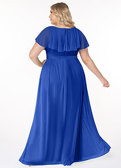 Azazie Jael Final Sale Royal Blue A-Line V-Neck Mesh Dress image10