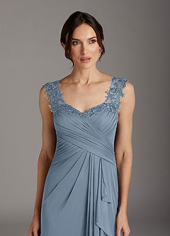 Azazie Edelin Mother of the Bride Dresses Dusty Blue A-Line Sweetheart Neckline Pleated Mesh Dress image6