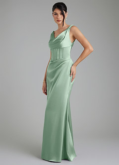 Azazie Spencer Robes à essayer chez vous Robe Sirène en Satin extensible Plissée Agave image3