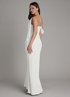 Azazie Yura Robes de demoiselle d'honneur Robe Sirène en Mousseline de soie Épaules dénudées Blanc image6