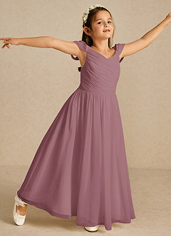 Azazie Chelle Flower Girl Dresses Vintage Mauve A-Line Pleated Chiffon Dress image3