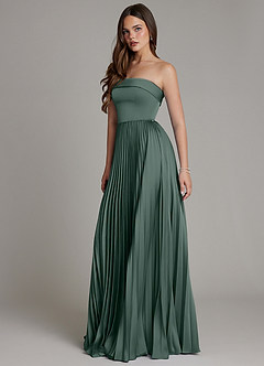 Azazie Mariana Bridesmaid Dresses Sea Moss A-Line Pleated Stretch Satin Dress image6