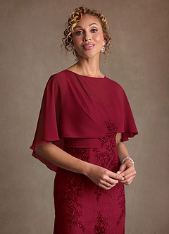 Azazie Amrita Mère de la mariée Robes Robe Sirène en Mousseline de soie Dentelle Bourgogne image5