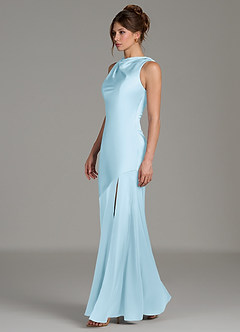 Azazie Kiara Robes de demoiselle d'honneur Robe Sirène en Satin extensible Plissée Bleu Ciel image3