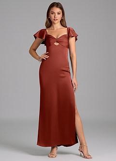 Azazie Demia Bridesmaid Dresses Terracotta Sheath Sweetheart Neckline Stretch Satin Dress image5