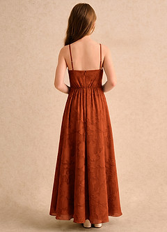 Azazie Twilight Girls Formal Flower Girl Dresses Paprika A-Line Pleated Floral Burnout Dress image2