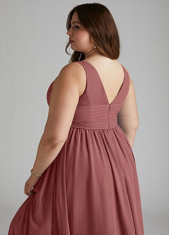 Azazie Yetta Maternity Bridesmaid Dresses A-Line V-Neck Gathered Chiffon Floor-Length Dress image12