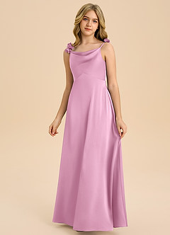 Azazie Gumdrop Junior Candy Pink Empire Pleated Stretch Satin Dress image3