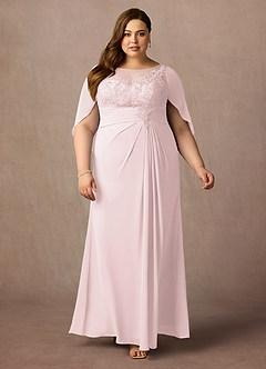 Azazie Hera Mother of the Bride Dresses Blushing Pink A-Line Lace Capelet Chiffon Dress image6