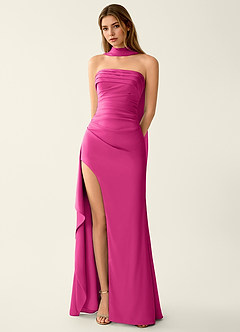 Esperanza Hot Pink Satin Sparkly Lace Up Back Prom Dress image5