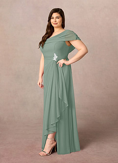 Azazie Mary vestidos de madre de la novia Vestido de Salvia Plateada de Gasa de Corte en A con Corte Lateral image7