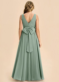 Azazie Hathaway Junior Silver Sage A-Line Bow Chiffon Dress image1