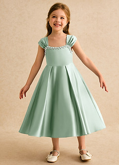 Azazie Yosemite Blumenmädchenkleider Ballkleid Herzausschnitt Matte Satin Kleid Agave image3