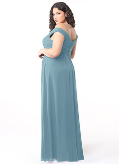 Azazie Audrianna Jurken voor bruidsmeisjes Converteerbaar Jurk van Chiffon met A-Lijn Off-the-shoulder verzameld Mystiek Blauw image10