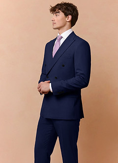 front Collins Blue Double Breasted Wool Blend Suit Jacket