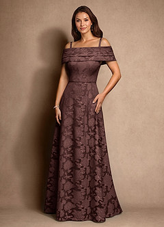 Azazie New Britain Abiti per la Madre della Sposa Abito A-Line in Burnout Floreale Plissettato Espresso image4