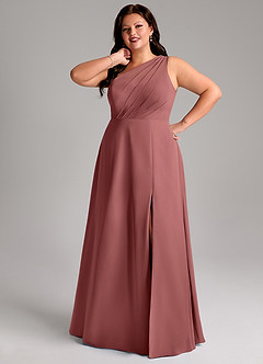 Azazie Phaedra 신부 들러리 드레스 A라인 한쪽 어깨 쉬폰 바닥 길이 드레스 image13