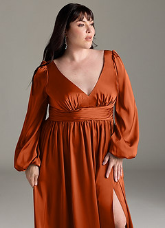 Azazie Norah Bridesmaid Dresses Burnt Orange A-Line Stretch Satin Dress image12