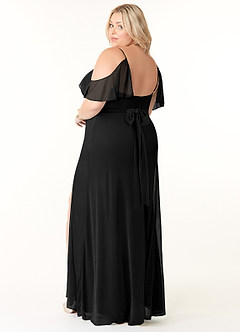 Azazie Fiena Final Sale Black A-Line V-neck Ruched Mesh Dress image10