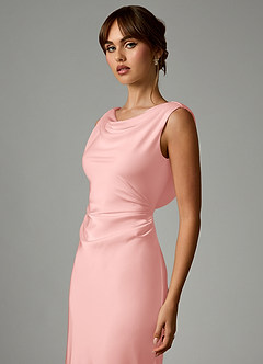 Azazie Kieryn Bridesmaid Dresses Powder Pink Mermaid Pleated Stretch Satin Dress image6