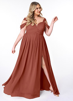 Azazie Lianne Brautjungfernkleider A-Linie Schulterfrei Chiffon Kleid Rotbraun image10