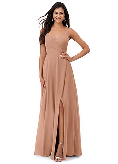 Azazie Lennon Bridesmaid Dresses Champagne Rose A-Line Lace Chiffon Dress image1