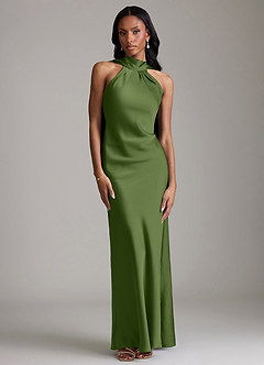 Azazie Cassiana Jurken voor bruidsmeisjes Jurk van Stretch Satijn met Zeemeermin Geplooid Jeneverbes image1