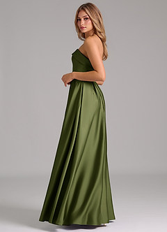 Azazie Lucienne Bridesmaid Dresses Olive A-Line Strapless Stretch Satin Convertible Dress image3