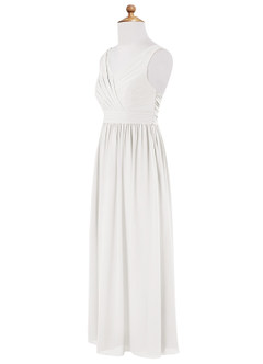 Azazie Kora Junior White A-Line Pleated Chiffon Dress image7