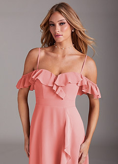 Azazie Lyra Bridesmaid Dresses Coral A-Line Chiffon Convertible Dress image2