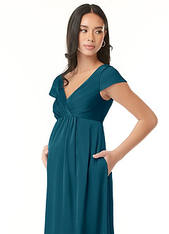 Azazie Allessia Maternity Bridesmaid Dresses A-Line Pleated Stretch Satin Floor-Length Dress image6