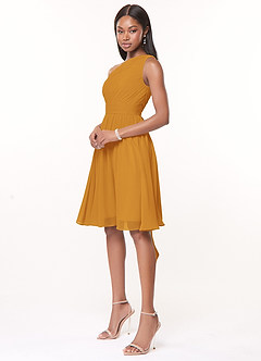 Azazie Katrina Bridesmaid Dresses Butterscotch A-Line One Shoulder Chiffon Dress image3