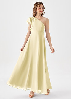 Azazie Arabella Junior Lemon Sorbet A-Line Ruched Chiffon Dress image4