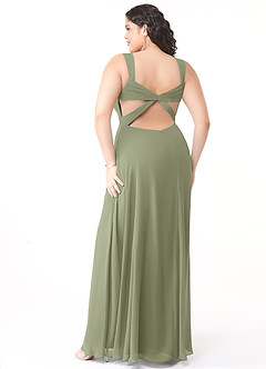 Azazie Nahrin Bridesmaid Dresses Pistachio A-Line V-Neck Pleated Chiffon Dress image10