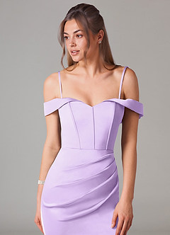 Azazie Everly Jurken voor bruidsmeisjes Converteerbaar Jurk van Stretch Satijn met Zeemeermin Off the Shoulder Lila image2