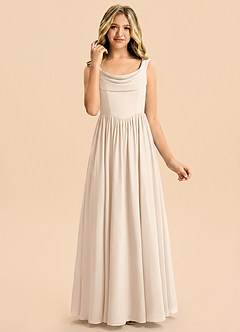 Azazie Cali Junior Robe Trapèze en Satin extensible Plissé Albâtre Blanc image1