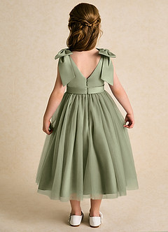 Azazie Serene Flower Girl Dresses Pistachio Ball-Gown Bow Matte Satin Dress image6