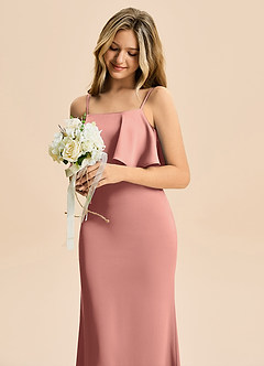 Azazie Galene Junior Mrenneito Joustava satiini Lattian pituus Nuorempi morsiusneito Pukeutua image5