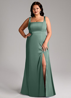 Azazie Frostine Brautjungfernkleider A-Linie Schleifen Stretch-Satin Kleid Eukalyptus image14