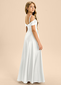 Azazie Rowena Junior White A-Line Bow Stretch Satin Dress image2