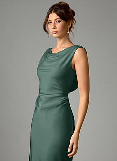 Azazie Kieryn Bridesmaid Dresses Eucalyptus Mermaid Pleated Stretch Satin Dress image4