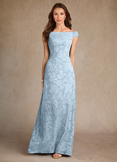 Azazie Moore vestidos de madre de la novia Vestido de Azul Cielo de Devorado Floral de Corte En A con Cuello de barco image3