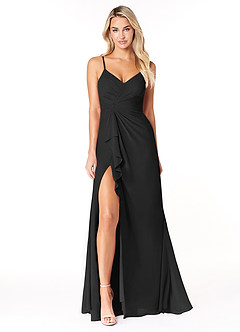 Azazie Emerald Bridesmaid Dresses Black A-Line Ruffled Chiffon Dress image4