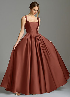 Azazie Verina Bridesmaid Dresses Auburn A-Line Pleated Stretch Satin Dress image5