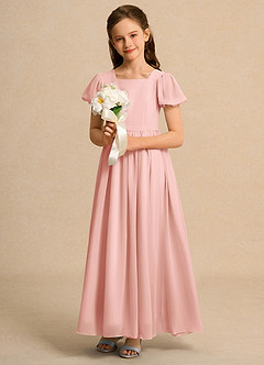 Azazie Joss Flower Girl Dresses Rosette A-Line with Sleeves Chiffon Dress image12