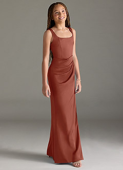 Azazie Mero Junior Auburn Mermaid Pleated Stretch Satin Dress image3