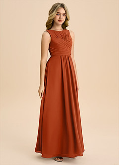 Azazie Skyla Junior Burnt Orange A-Line Pleated Chiffon Dress image4